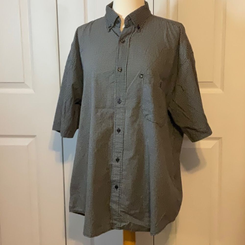Bert Pulitzer Navy Short Sleeve Button Down‎ Plaid Shirt XL